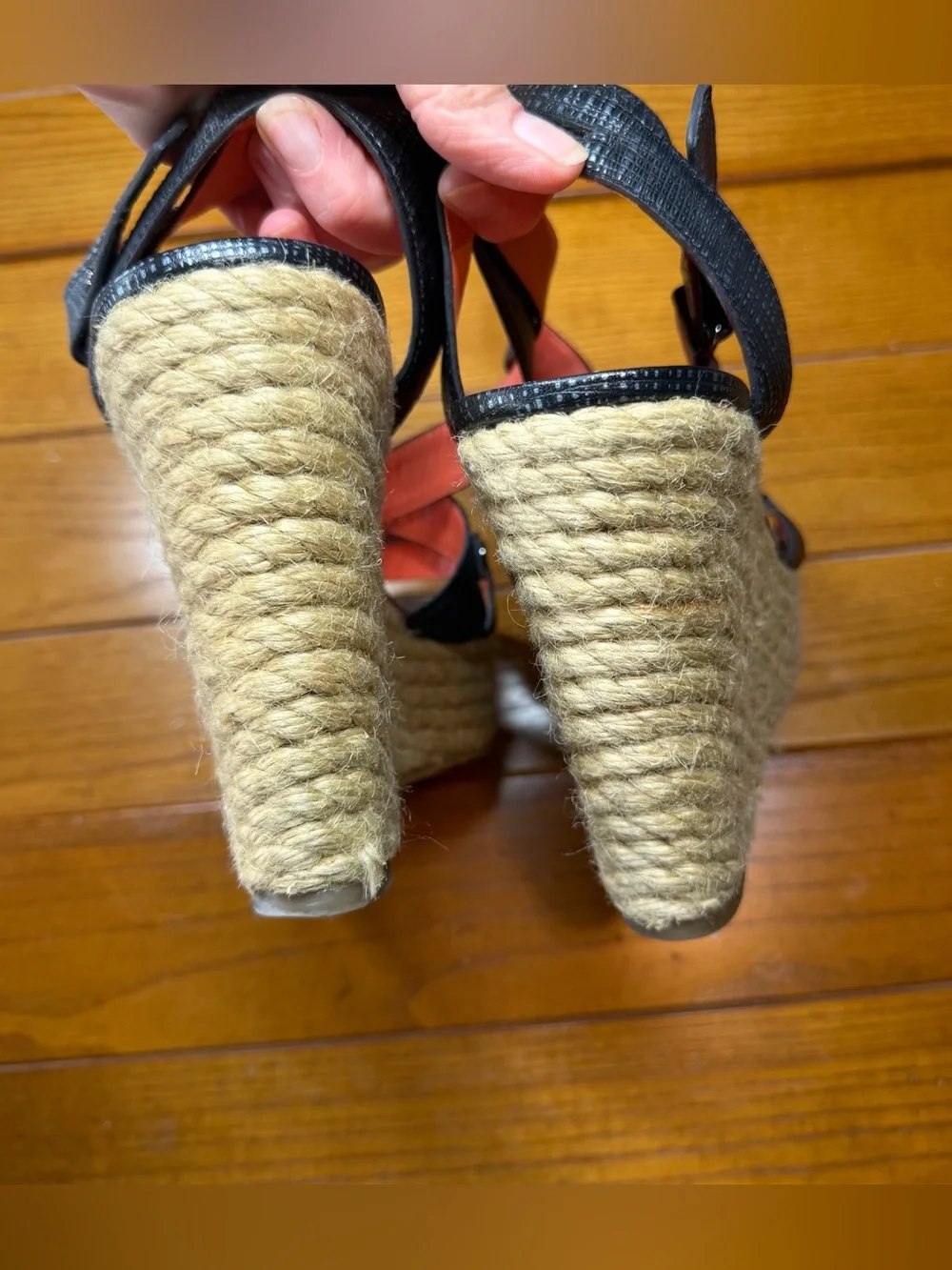 Via Spiga Black Leather Espadrille Wedge Sandal 10
